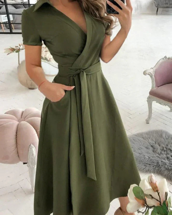 Yamira - Stylish V-Neck Midi Dress for Women