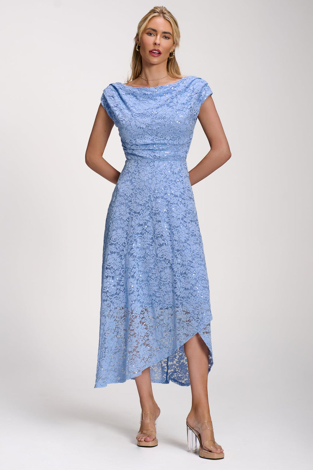 Lace Sequin Embellished Midi Dress, Blue for Women