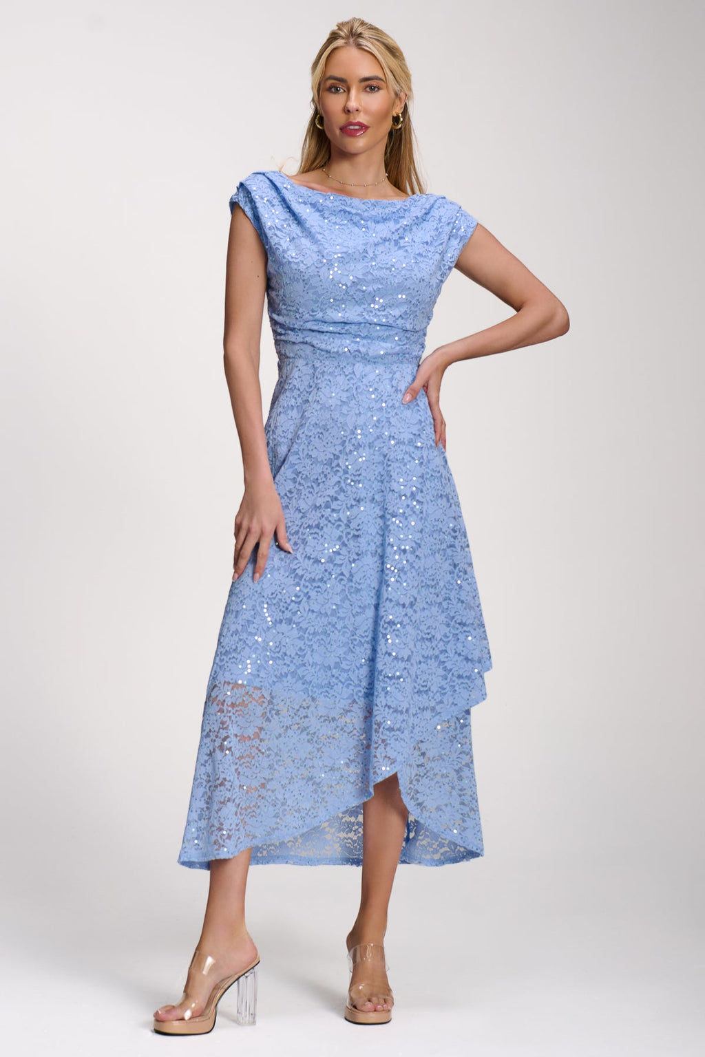 Lace Sequin Embellished Midi Dress, Blue for Women - gallery