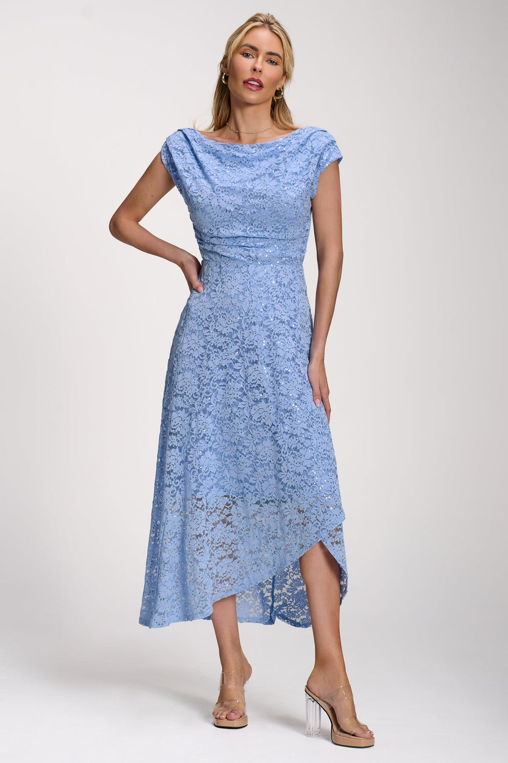 Lace Sequin Embellished Midi Dress, Blue for Women - gallery