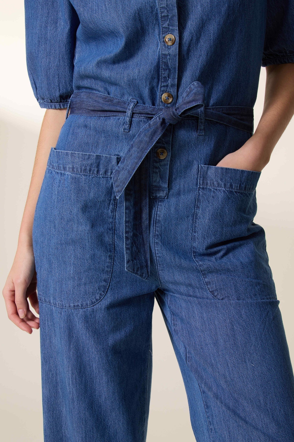 Seventies-Inspired Denim Jumpsuit for Women — Three-Quarter Sleeve - gallery