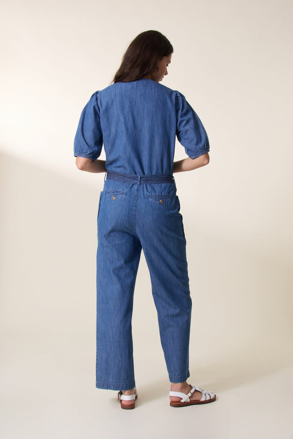 Seventies-Inspired Denim Jumpsuit for Women — Three-Quarter Sleeve - gallery