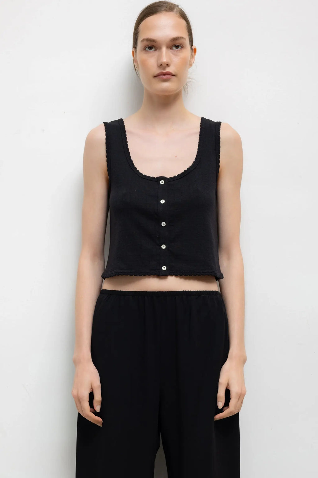 Pointelle Button-Down Scoop Neck Tank for Women