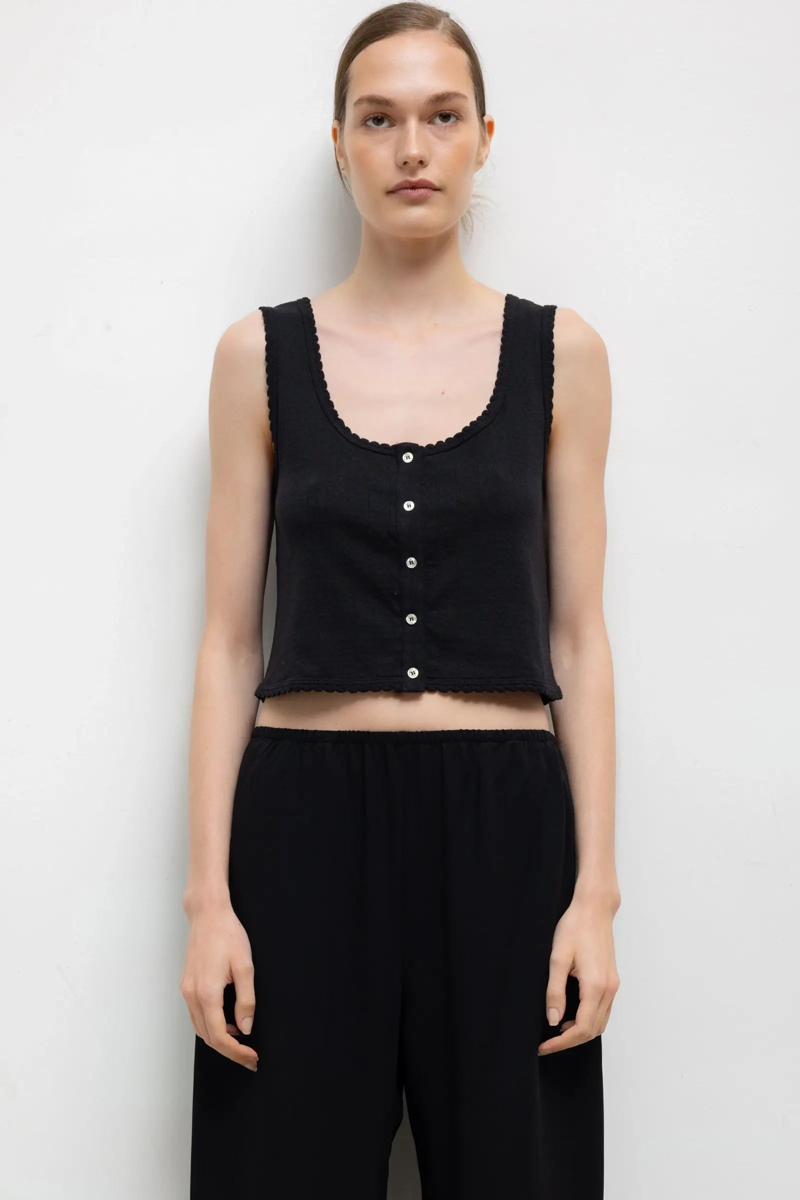 Pointelle Button-Down Scoop Neck Tank for Women