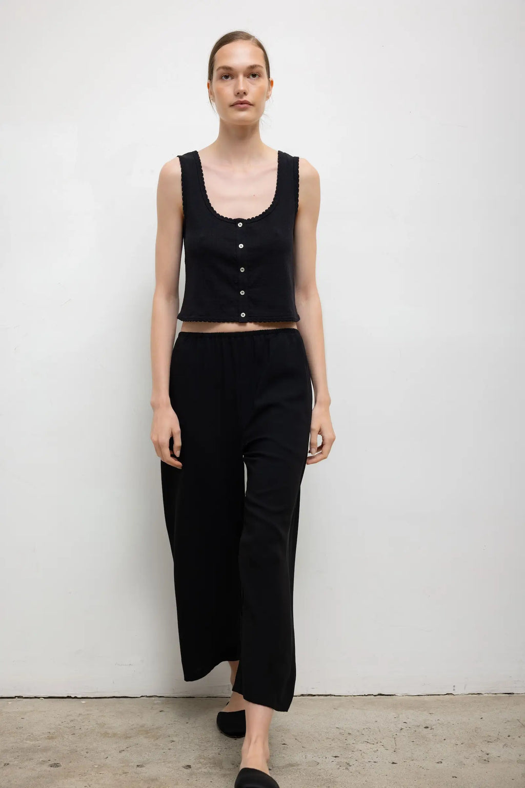 Pointelle Button-Down Scoop Neck Tank for Women - gallery