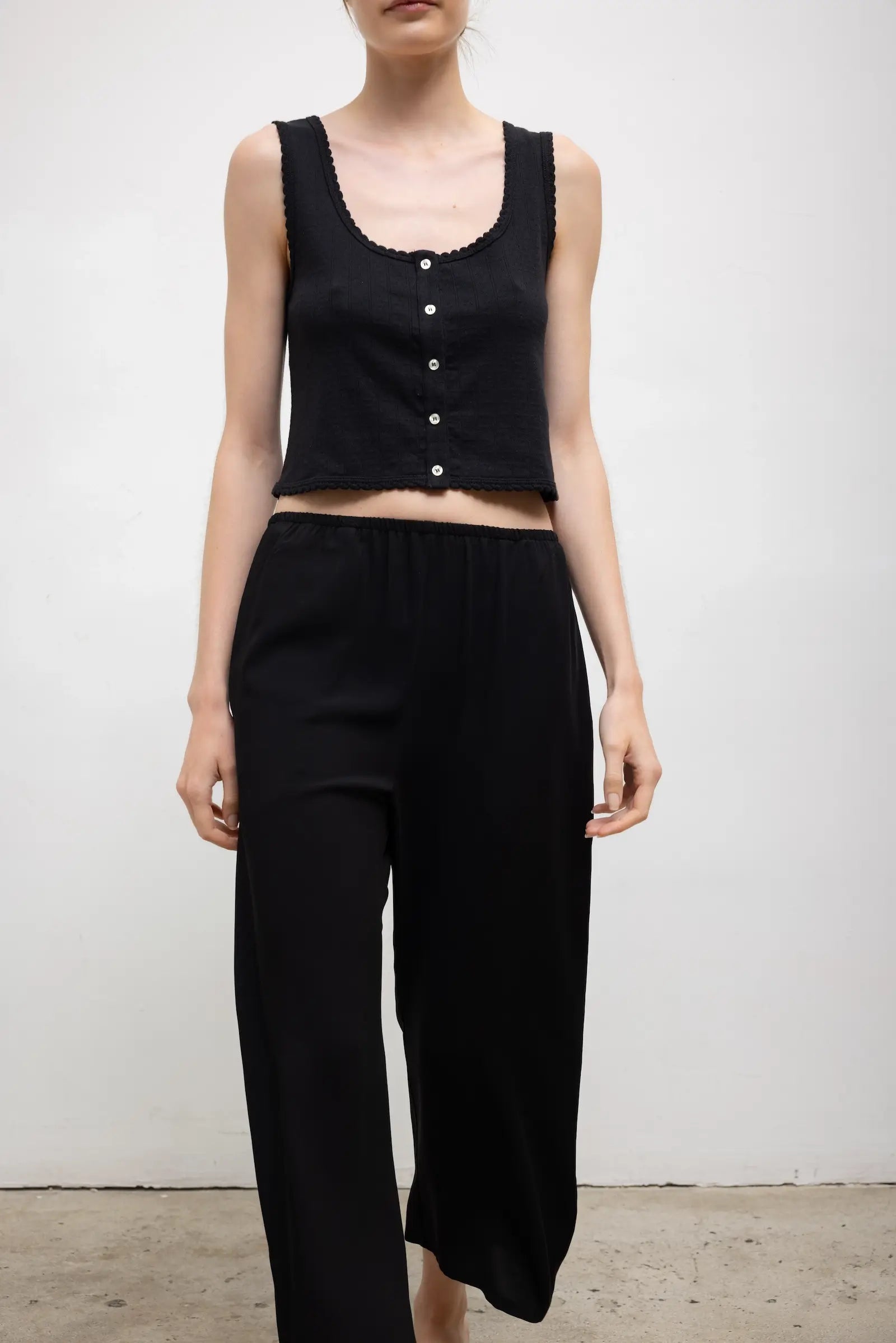 Pointelle Button-Down Scoop Neck Tank for Women - gallery