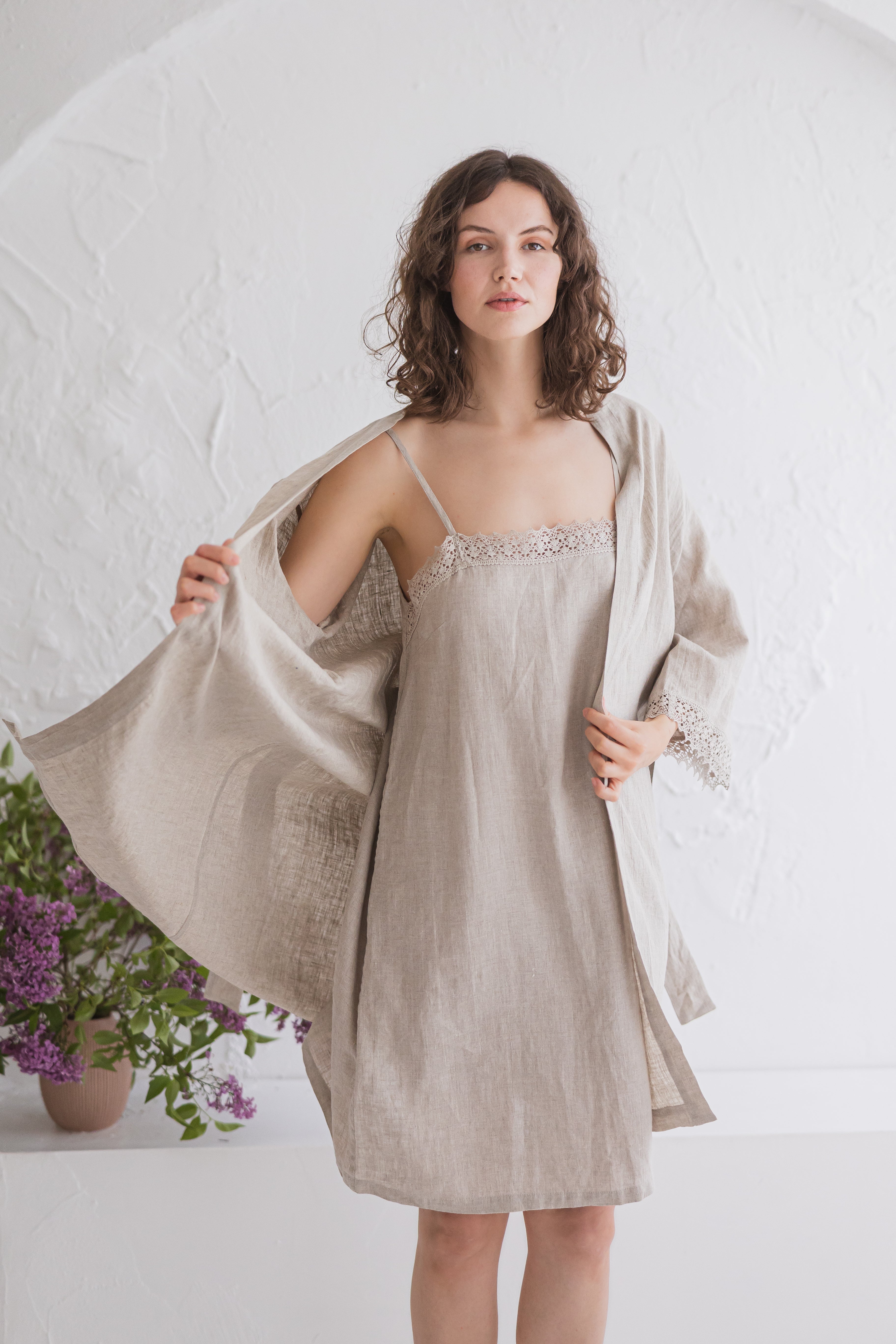 Linen Midi Strapped Gown Alma - gallery