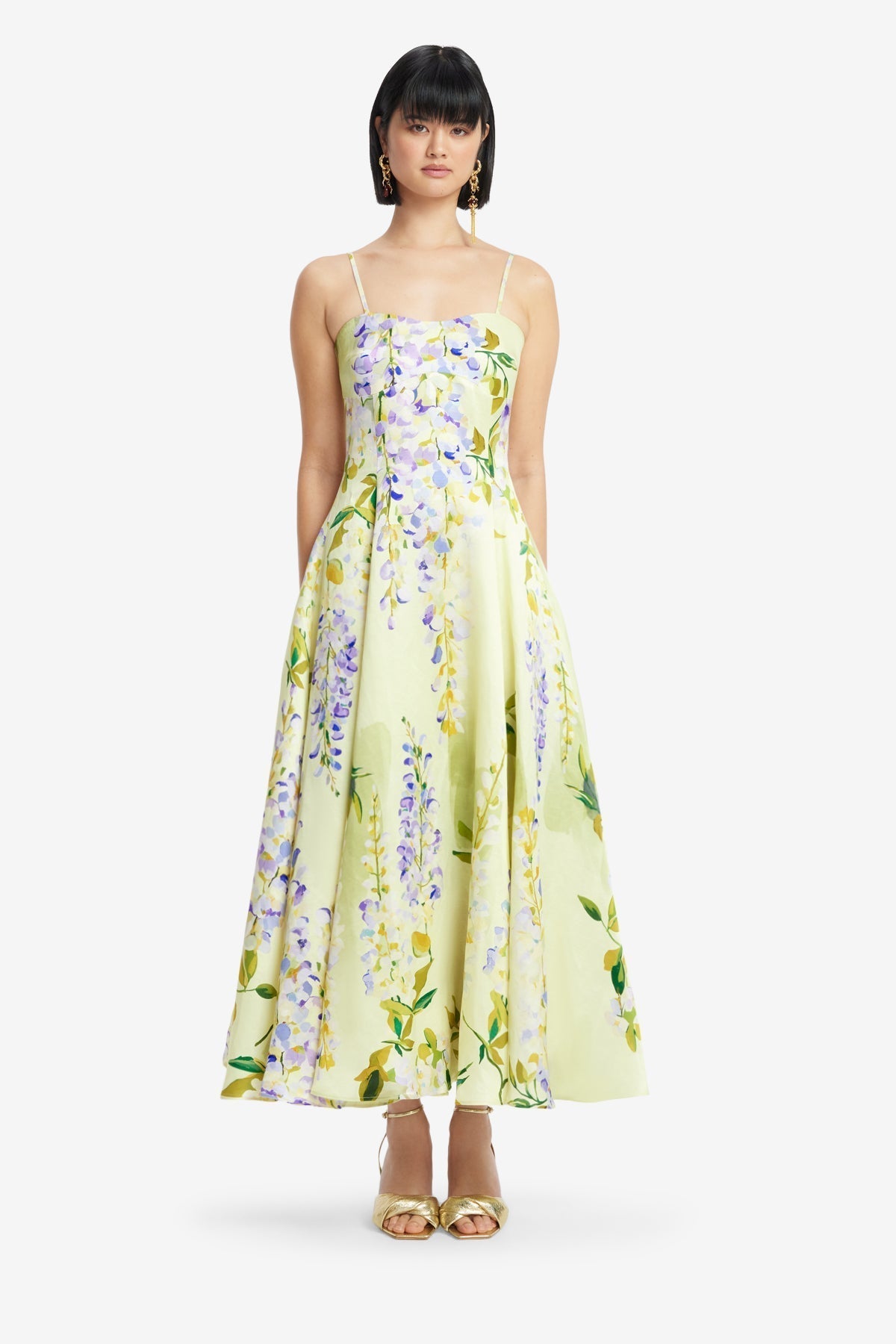 Floral Silk Linen Midi Dress for Women - gallery