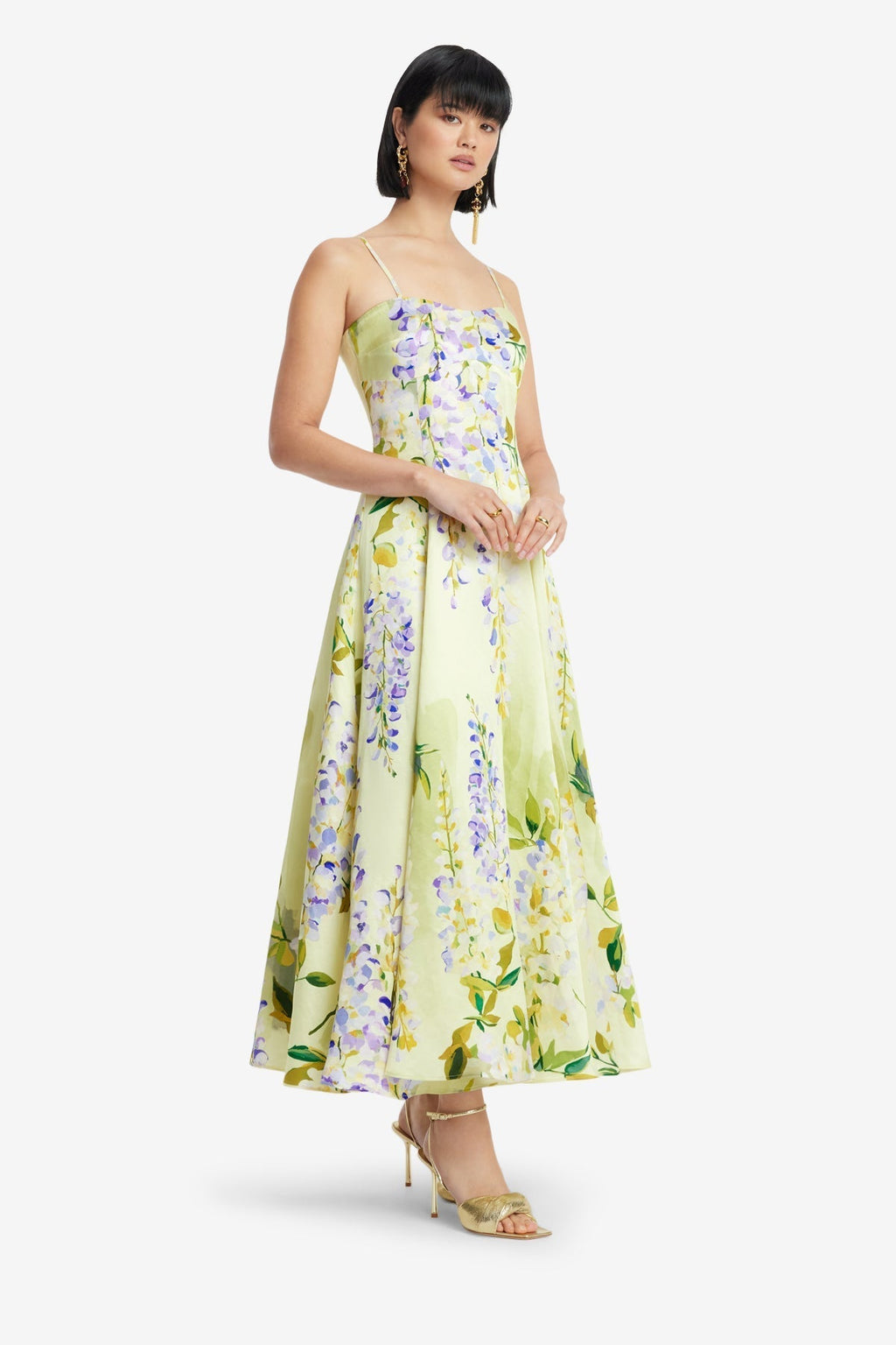 Floral Silk Linen Midi Dress for Women - gallery