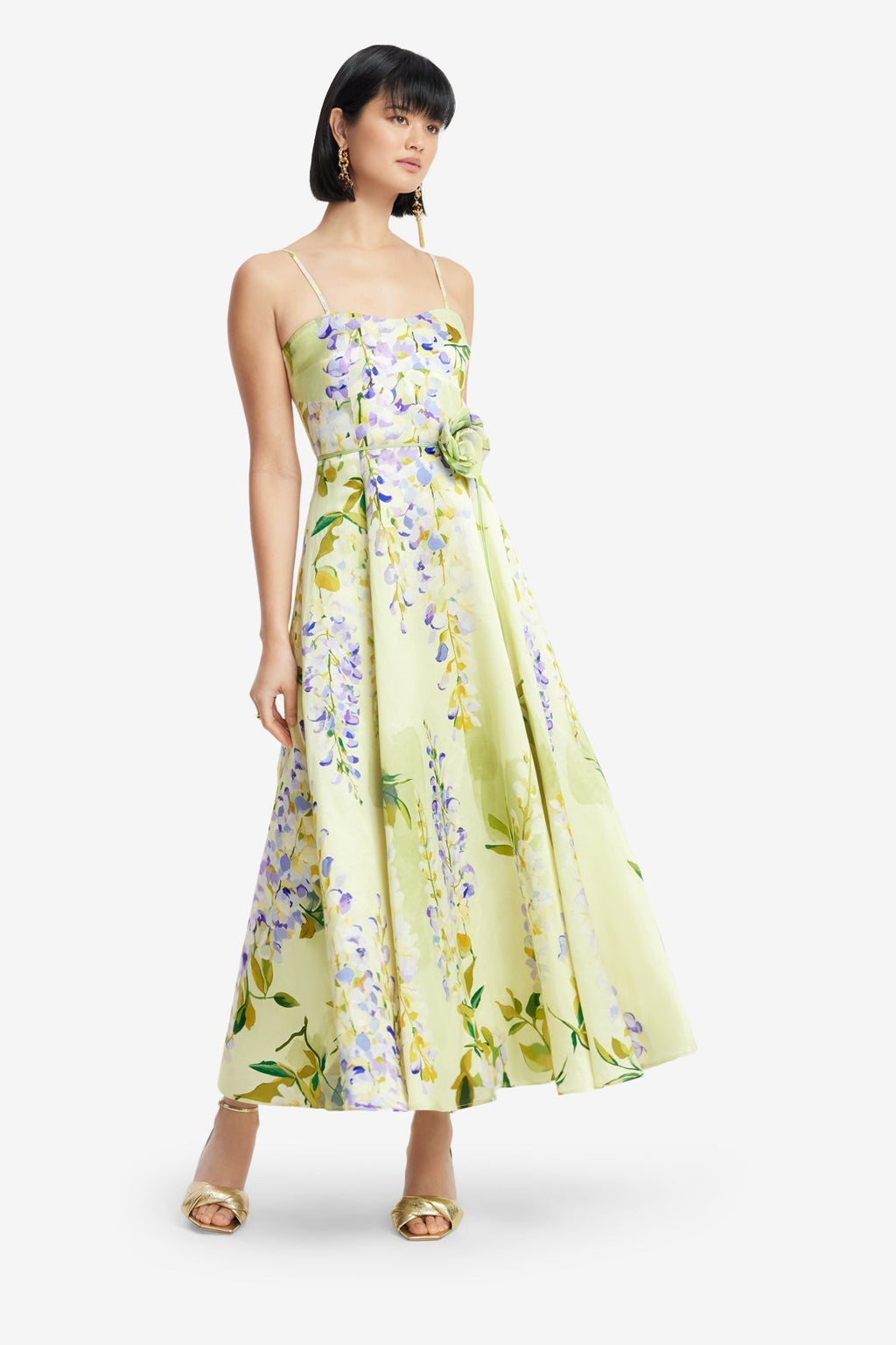 Floral Silk Linen Midi Dress for Women - gallery