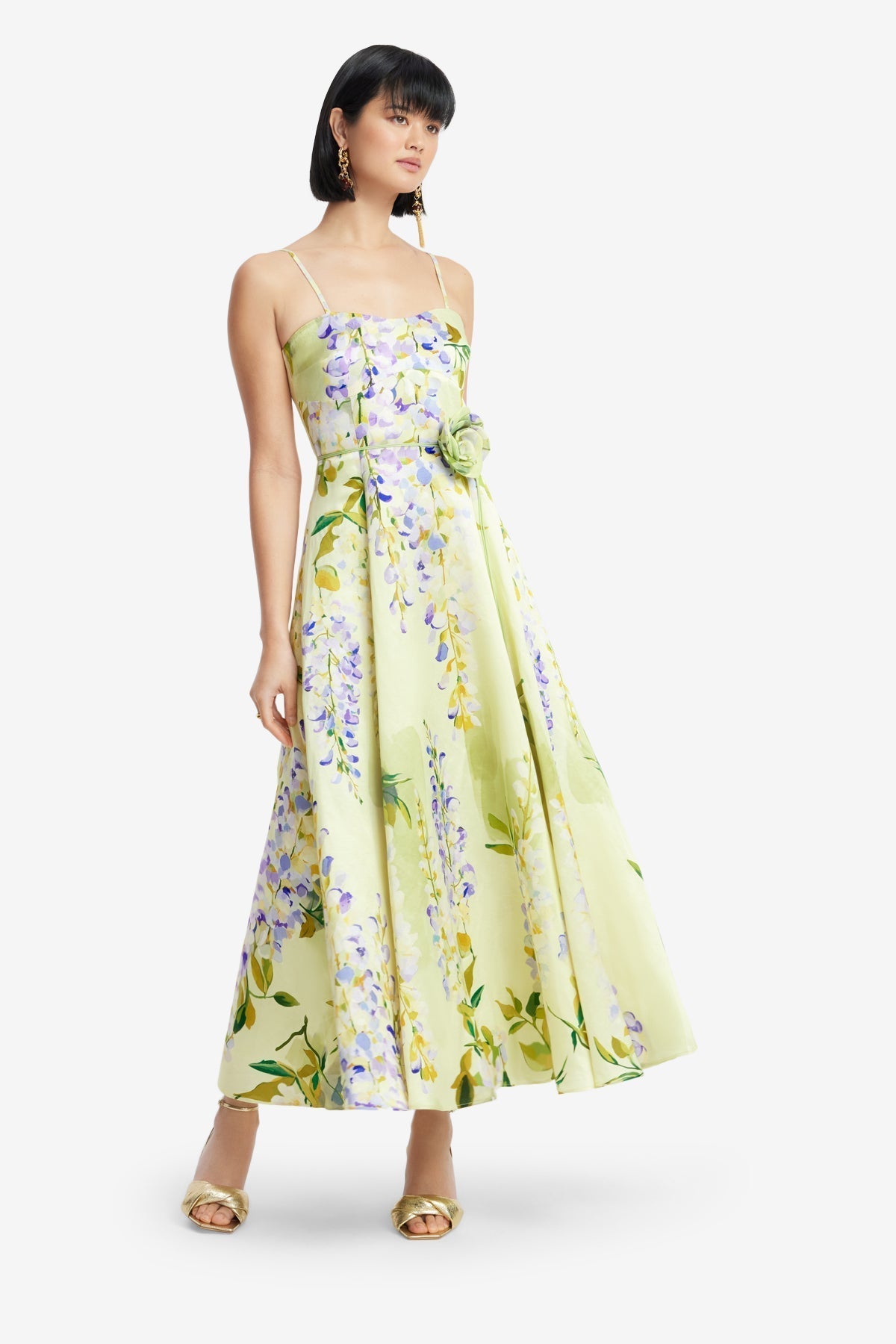 Floral Silk Linen Midi Dress for Women - gallery