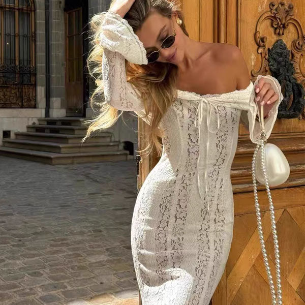 Carina Elegance Ivory Lace Mermaid Maxi Dress for Women - gallery