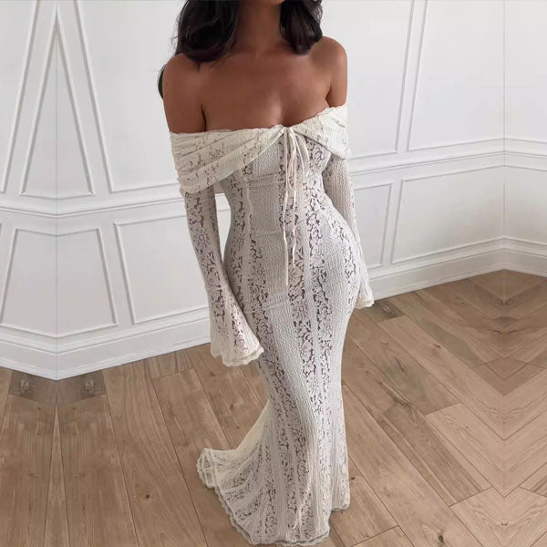 Carina Elegance Ivory Lace Mermaid Maxi Dress for Women - gallery
