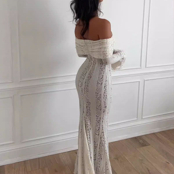Carina Elegance Ivory Lace Mermaid Maxi Dress for Women - gallery
