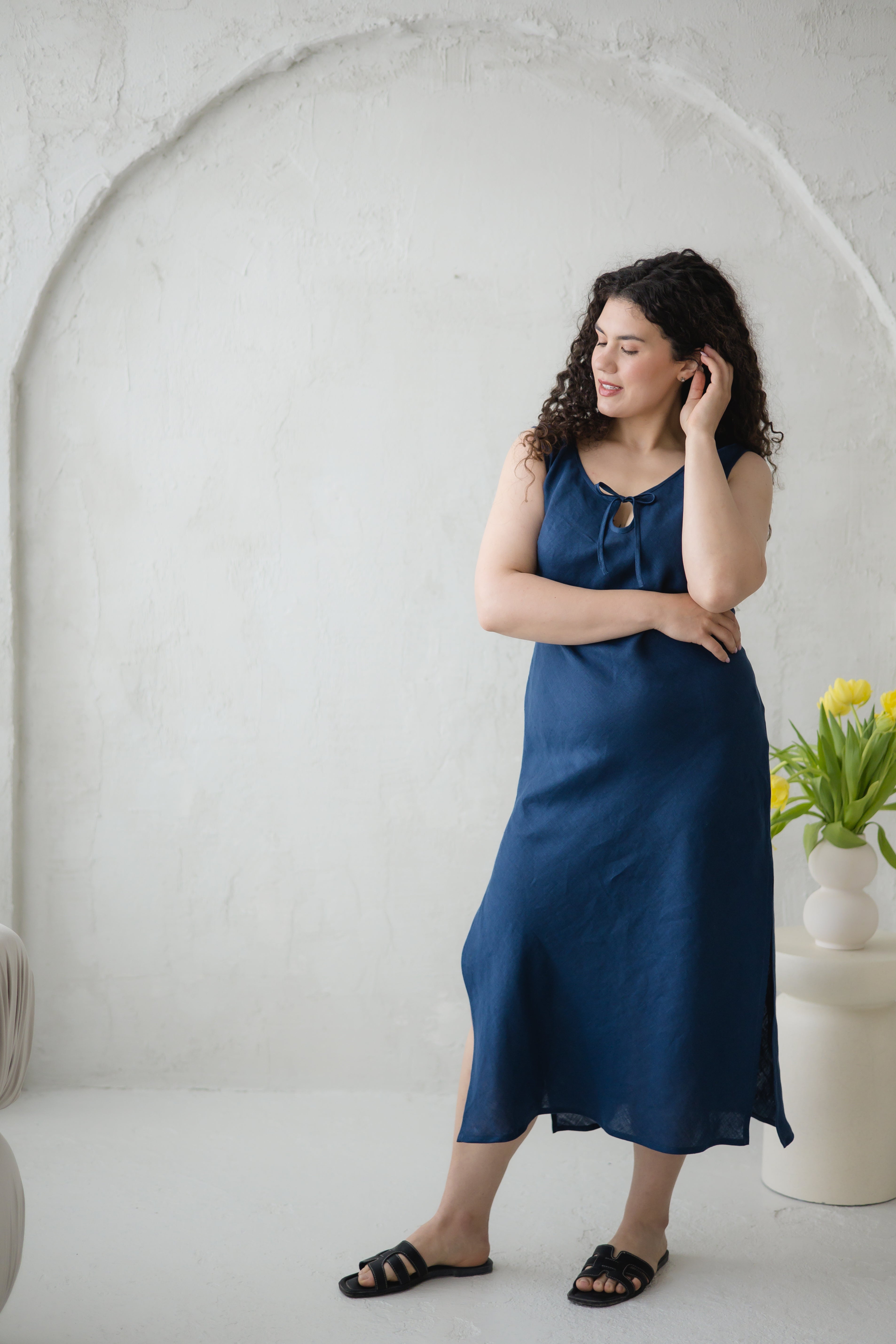 Linen Long Night Gown Dew - gallery