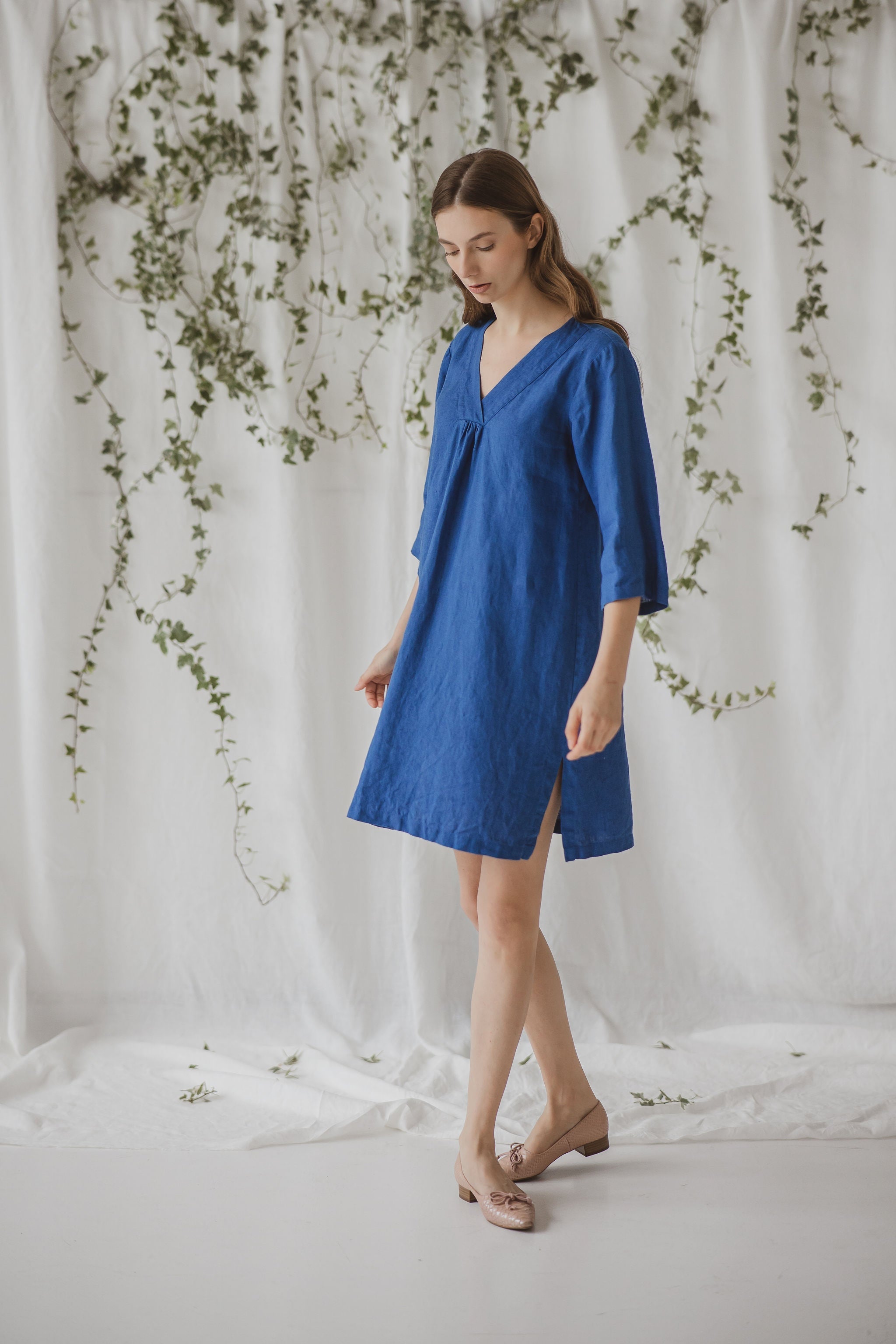Linen Pink Night Gown Joana - gallery