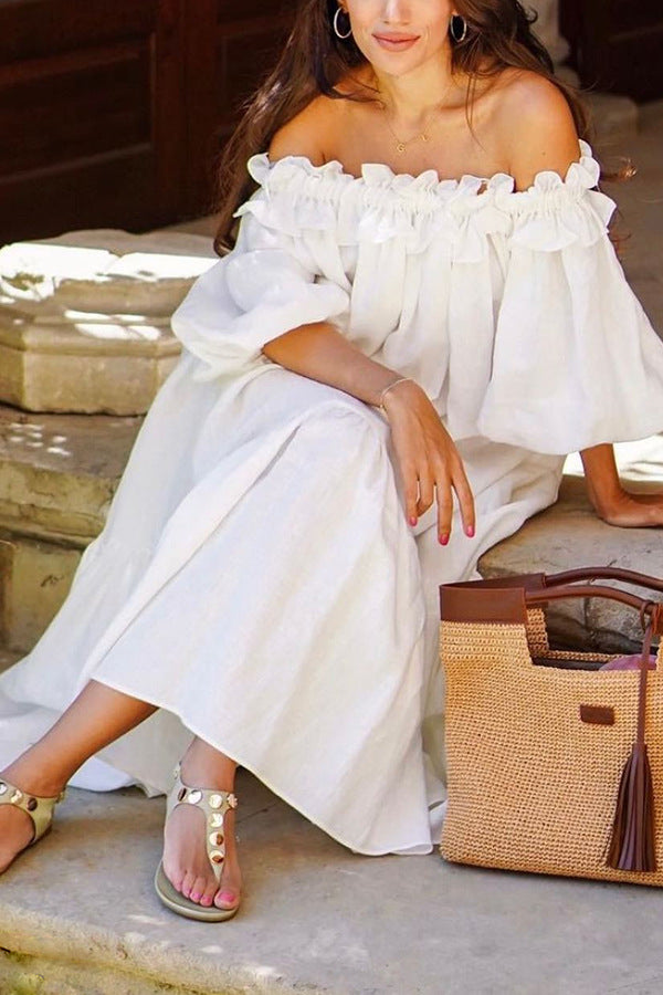 Loose Cotton Linen Midi Dress for Women - gallery