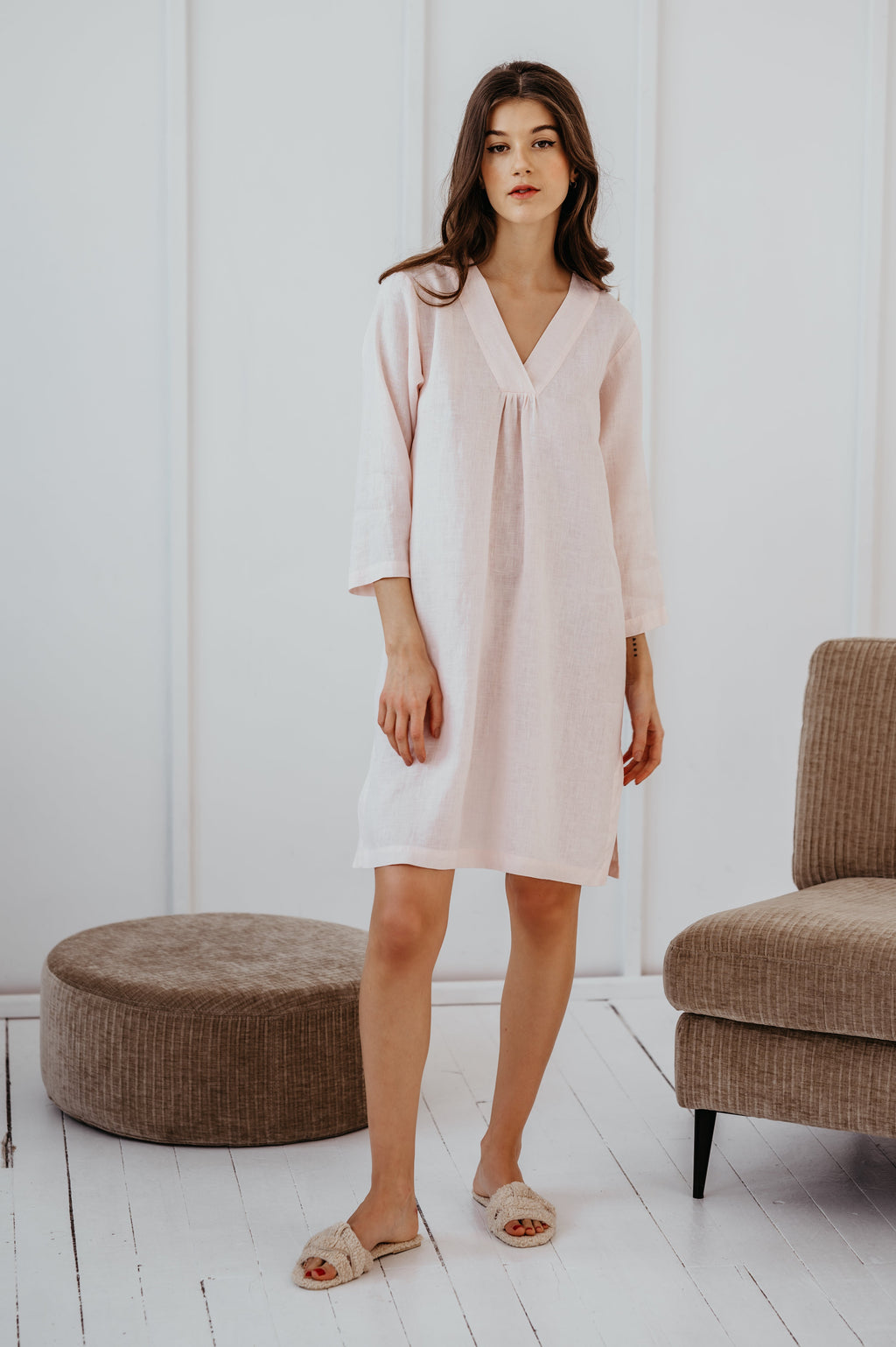 Linen Pink Night Gown Joana