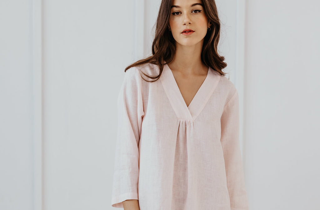 Linen Pink Night Gown Joana - gallery