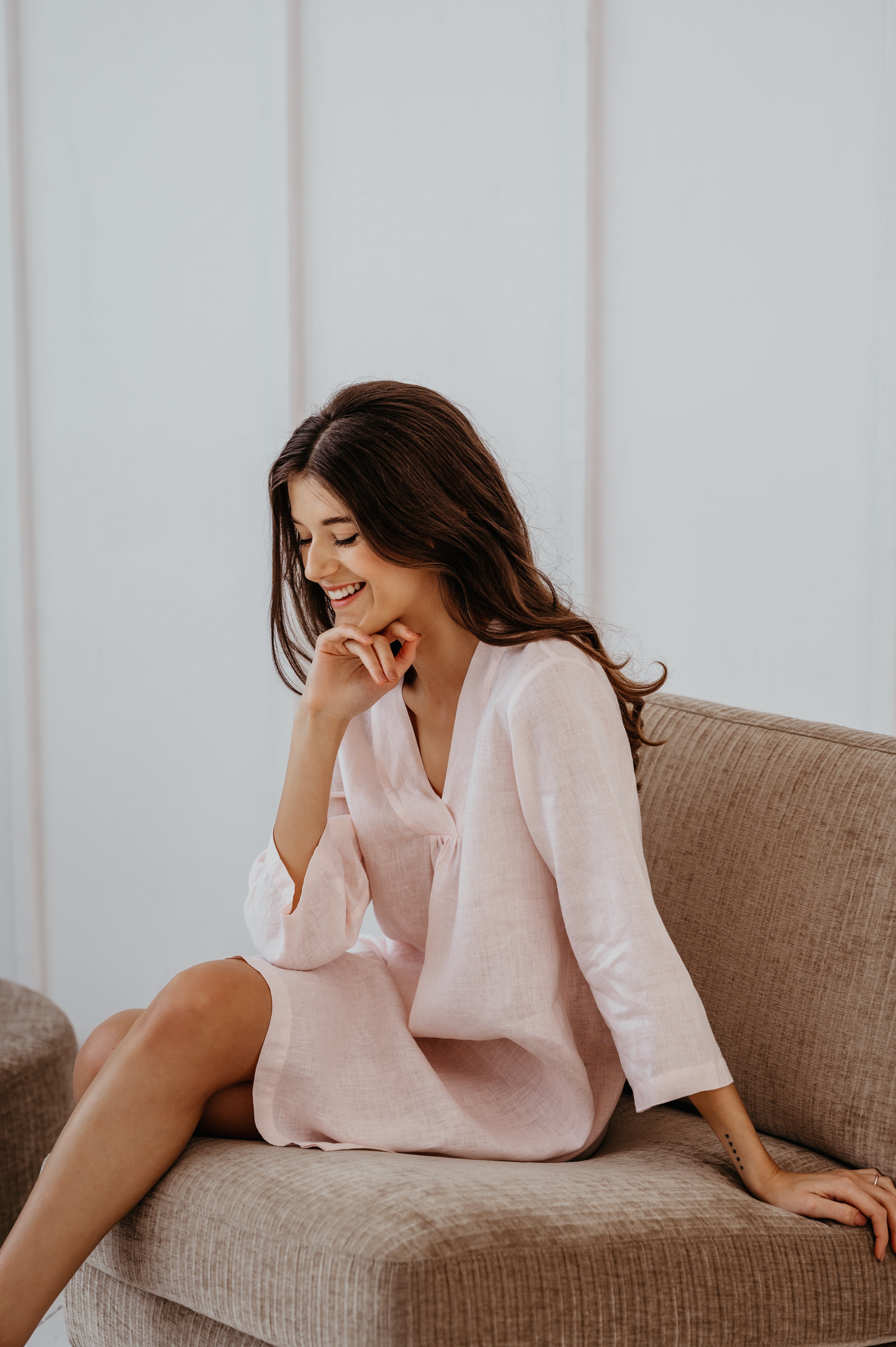 Linen Pink Night Gown Joana - gallery