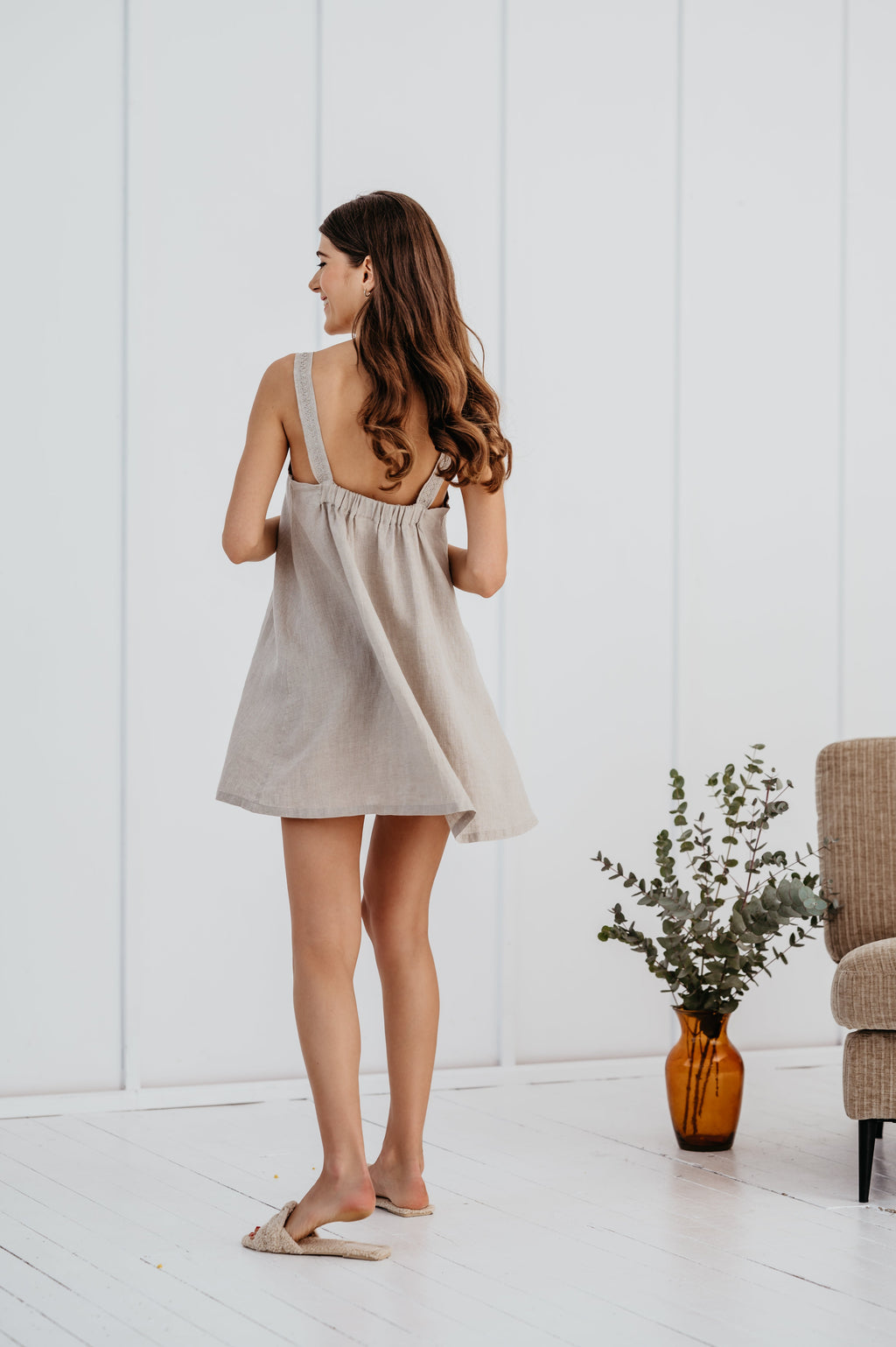 Linen Short Night Gown River - gallery