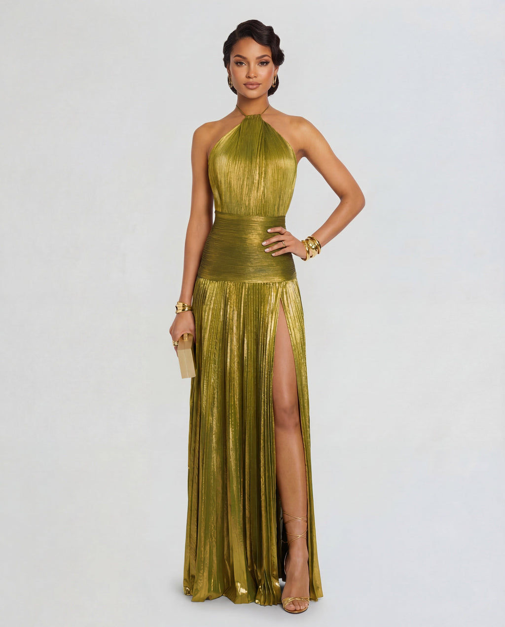 Talia Luminous Metallic Halter Maxi Dress for Women - gallery