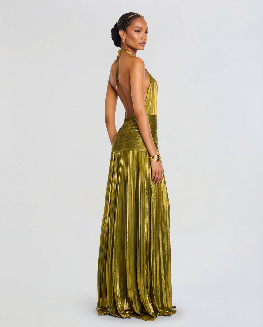 Talia Luminous Metallic Halter Maxi Dress for Women - gallery