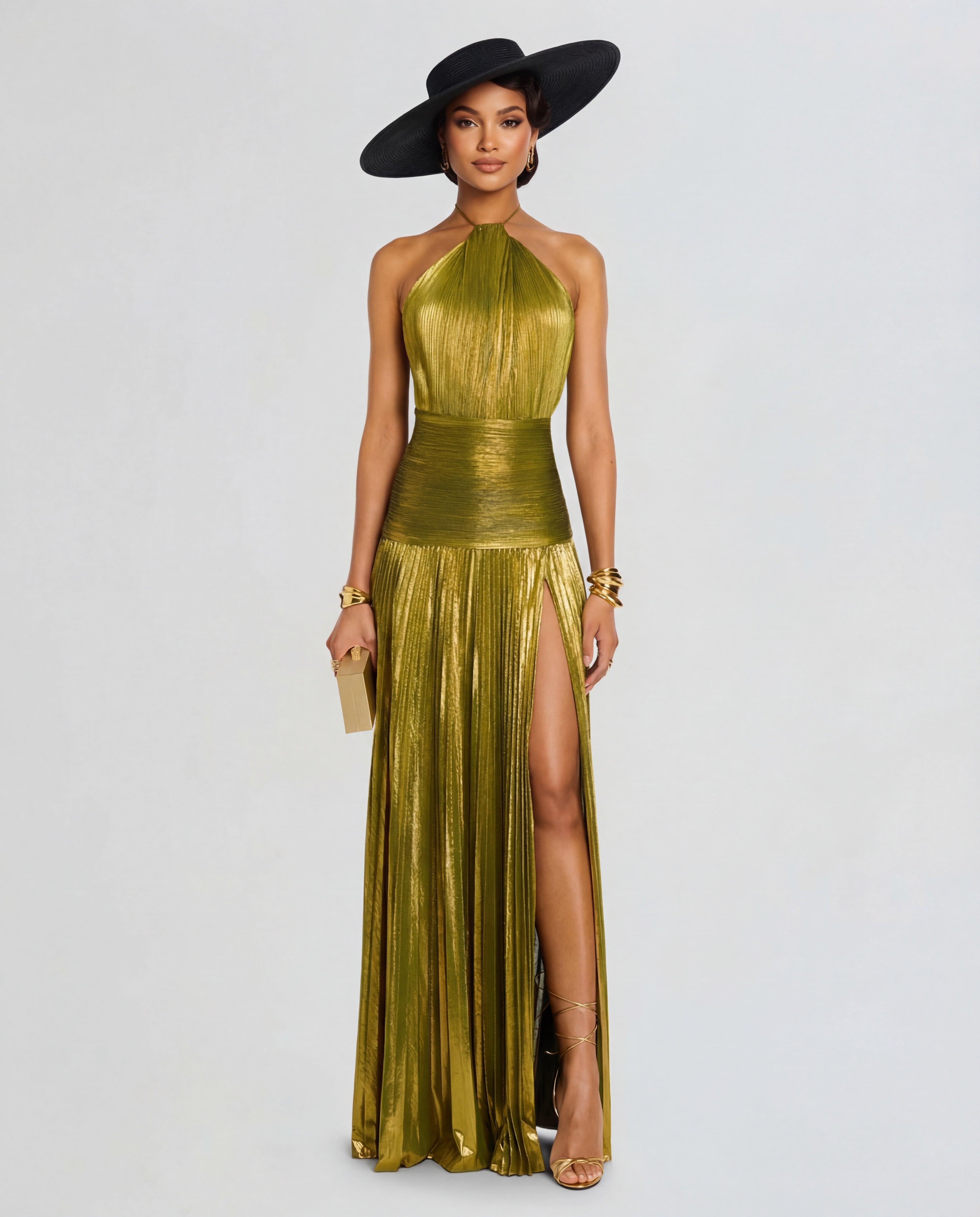 Talia Luminous Metallic Halter Maxi Dress for Women