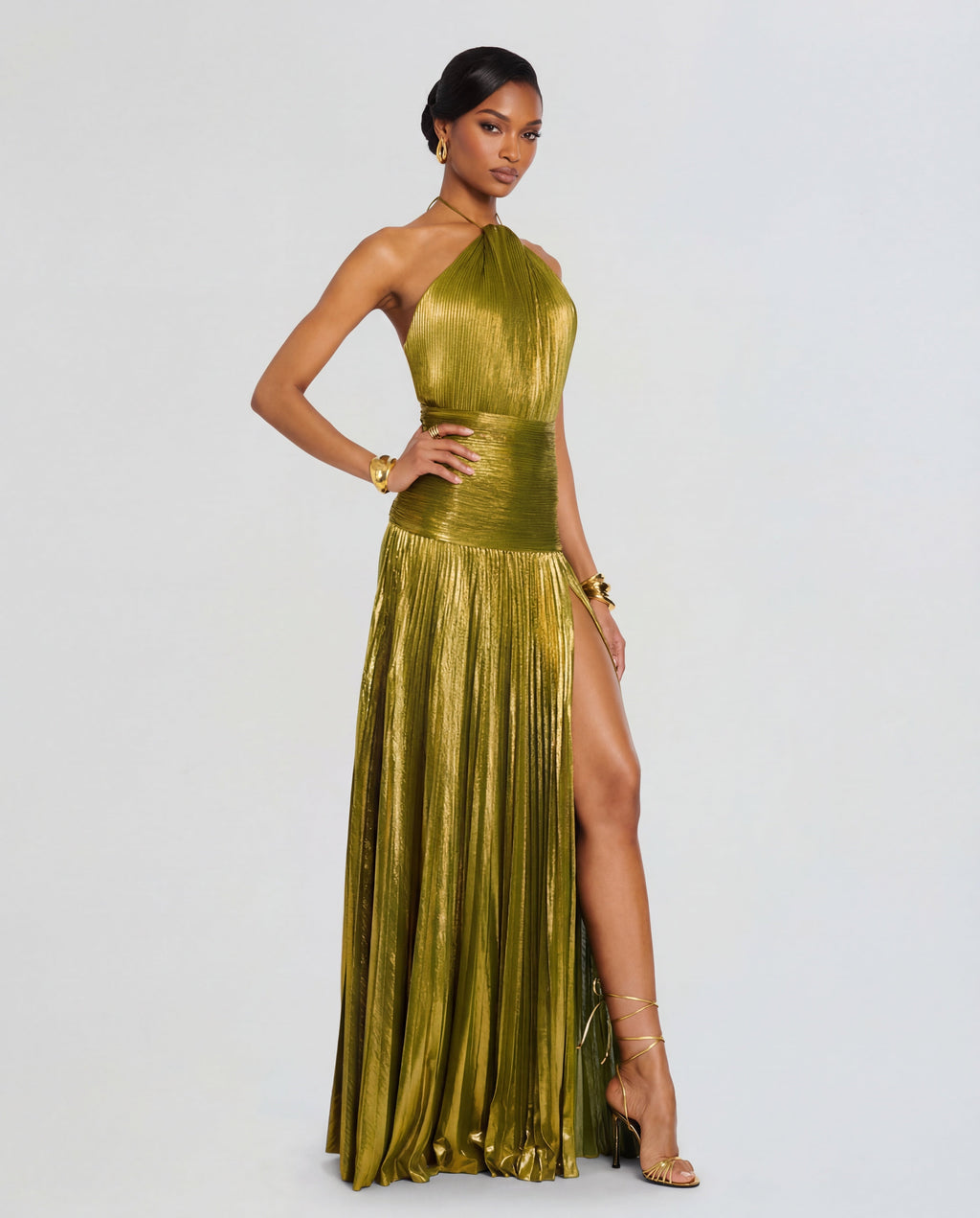 Talia Luminous Metallic Halter Maxi Dress for Women - gallery