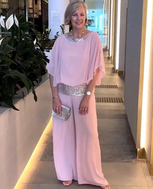 Elegant Evening Outfit: Glittering Top & Palazzo Pants