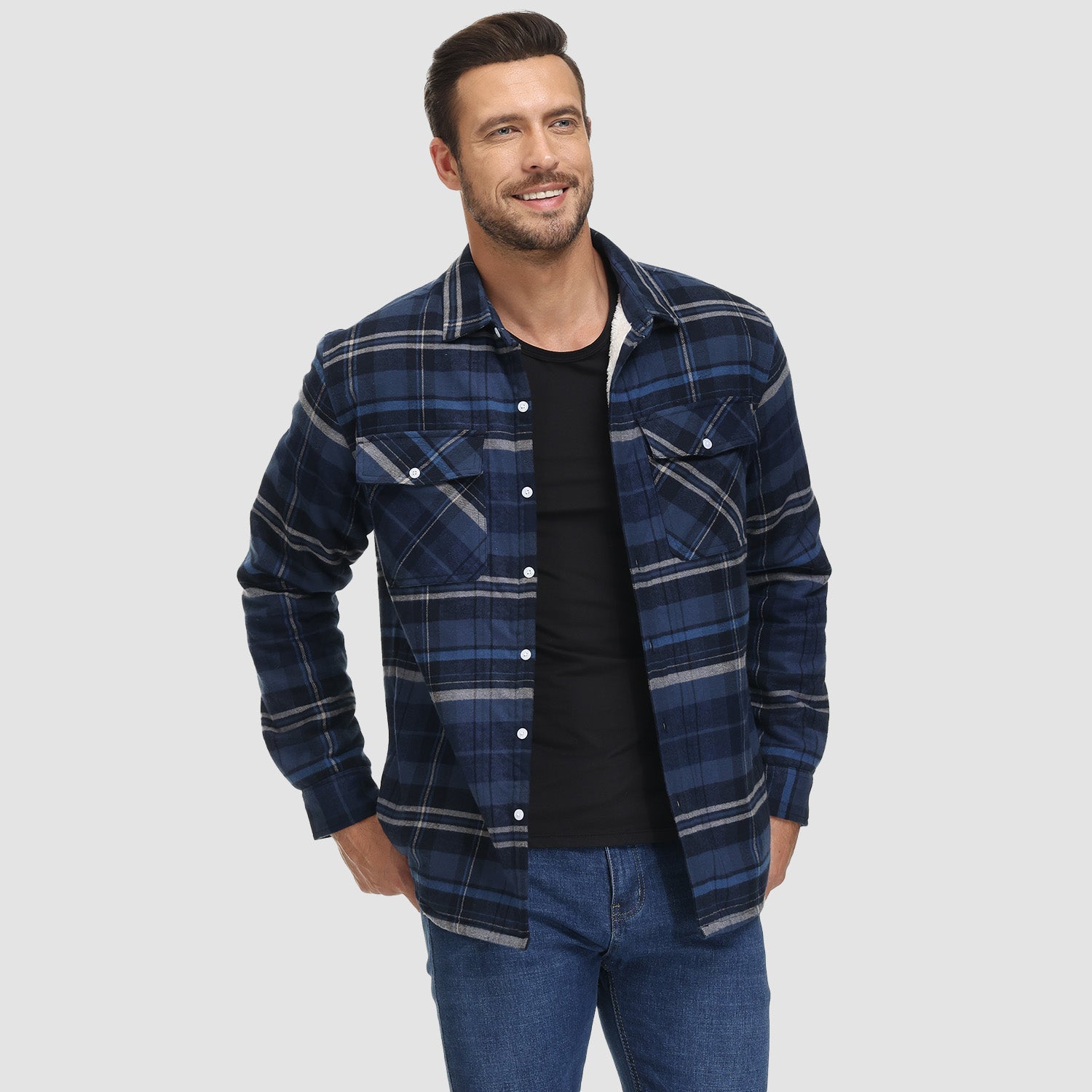 Fleece-Lined Flannel Shirt Jacket for Men - gallery