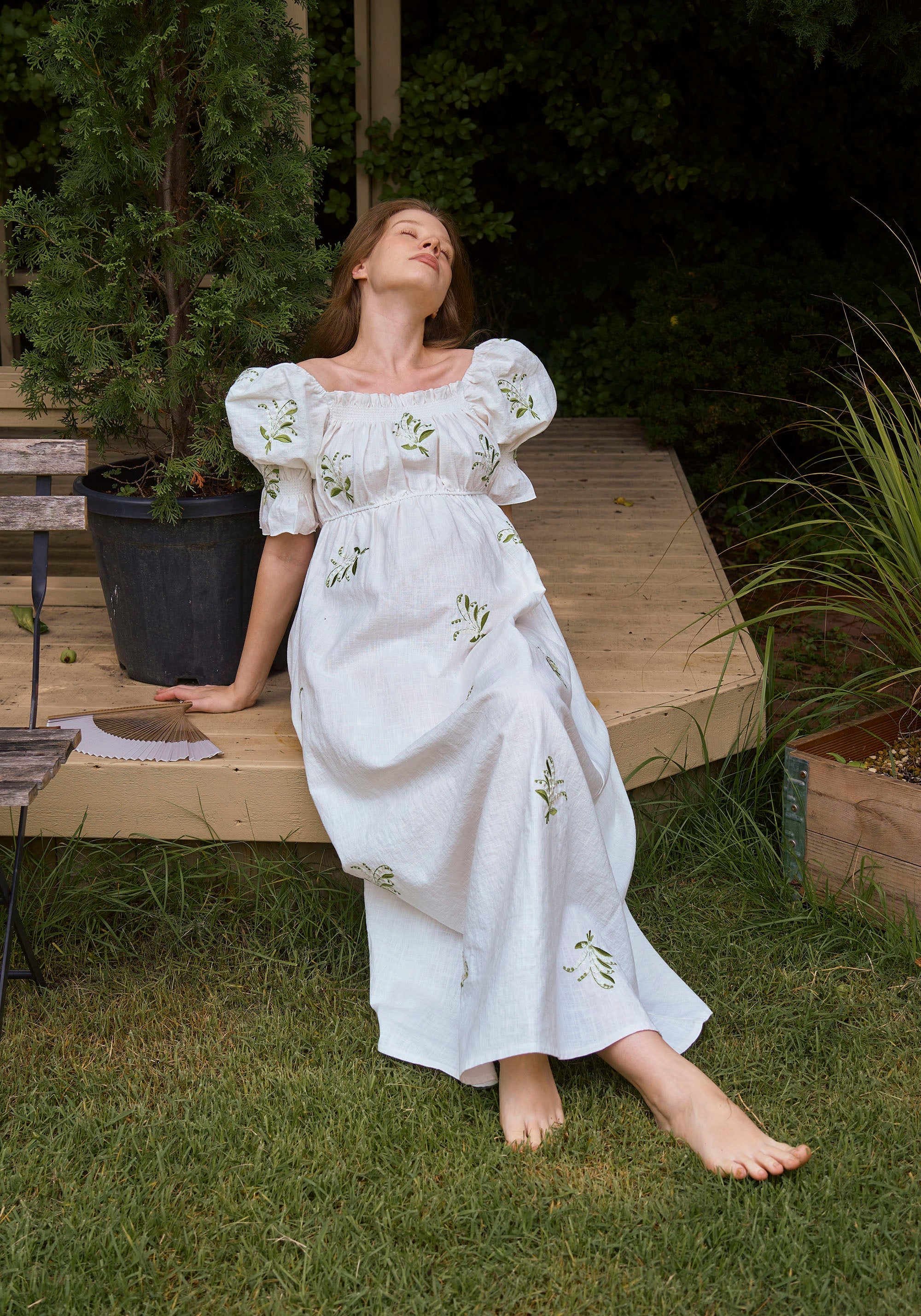 Linen Lily Embroidery Maxi Dress - gallery