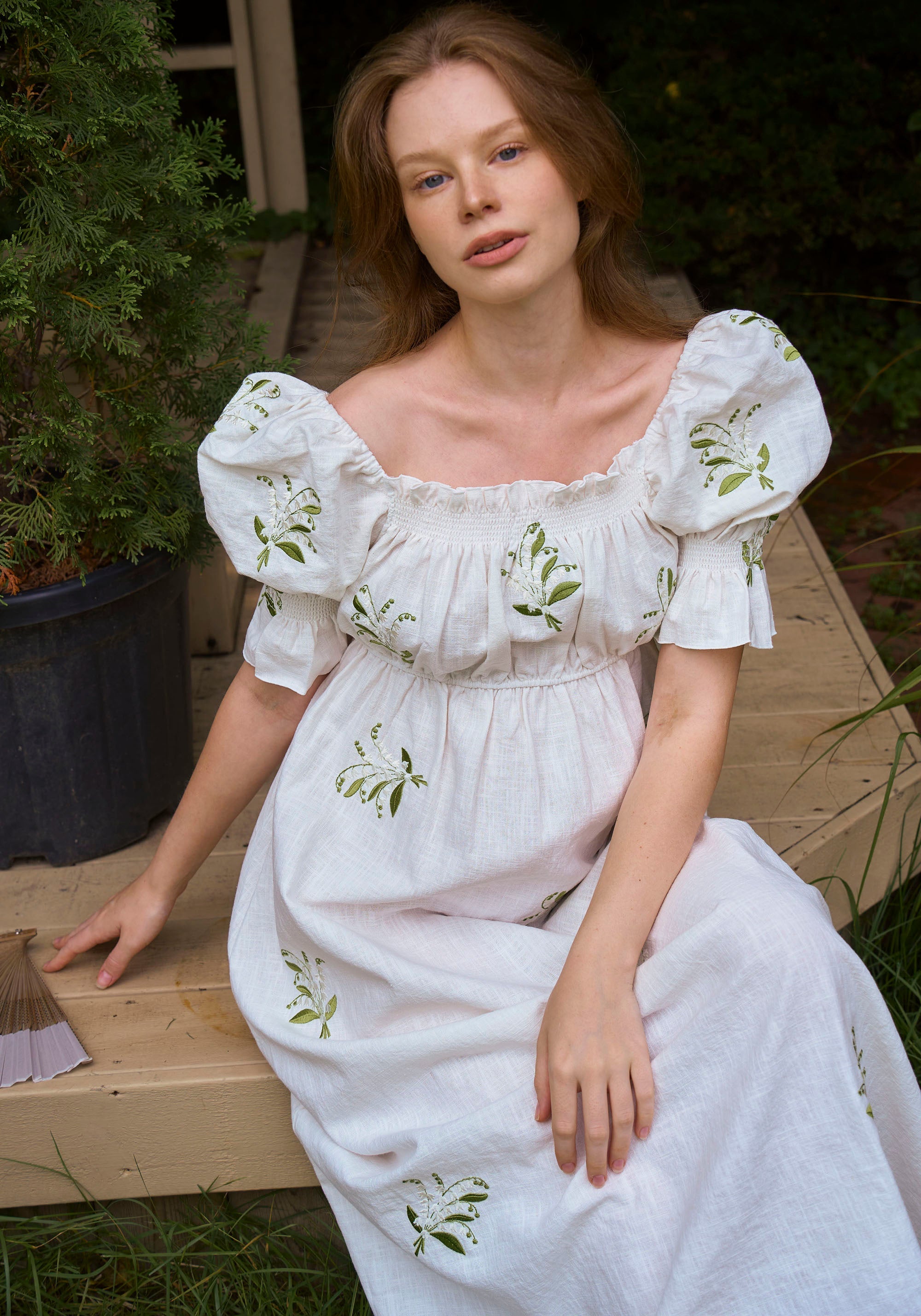 Linen Lily Embroidery Maxi Dress