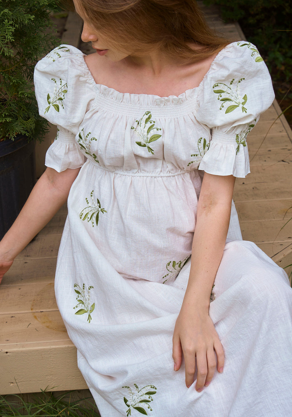 Linen Lily Embroidery Maxi Dress - gallery