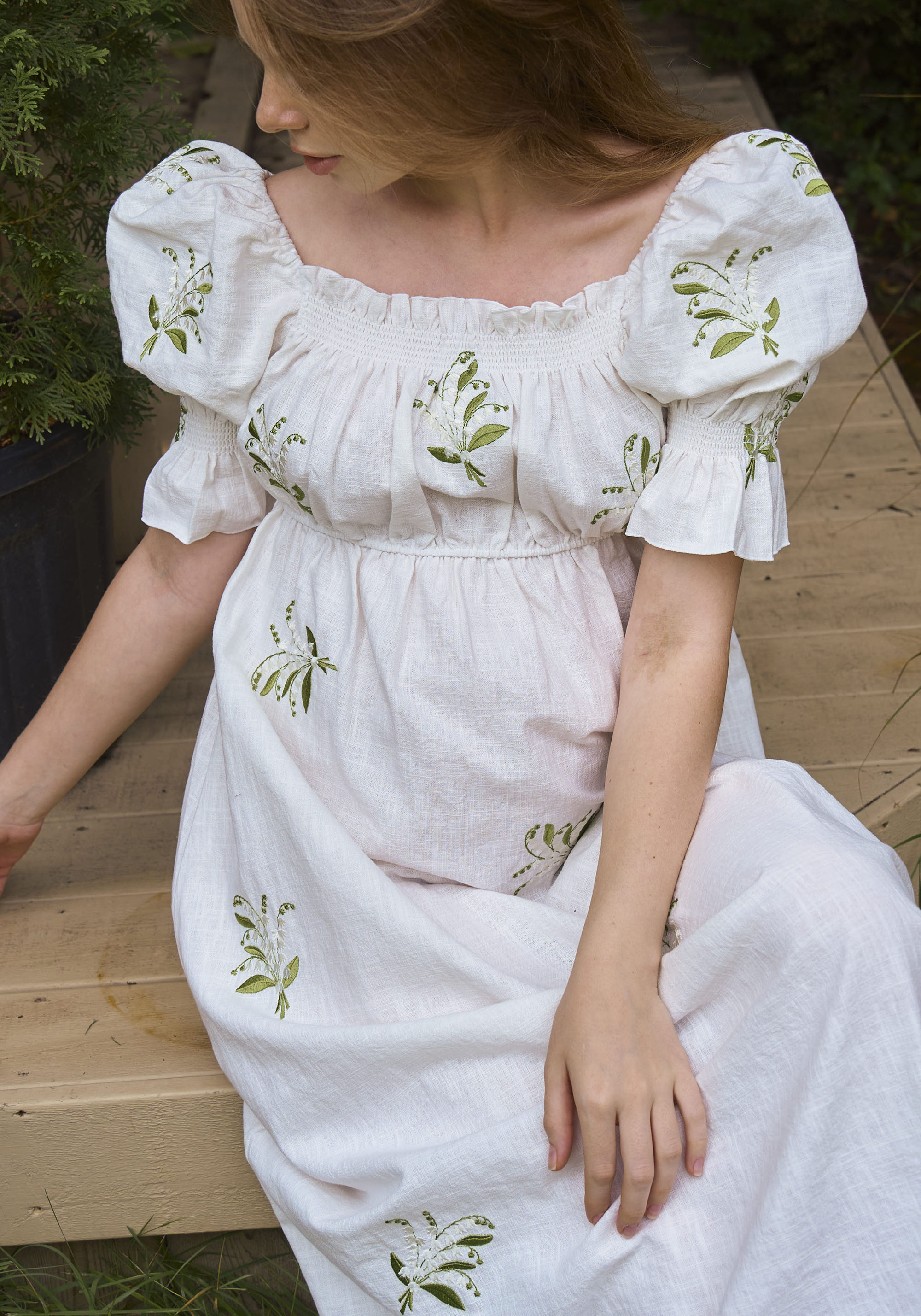 Linen Lily Embroidery Maxi Dress - gallery