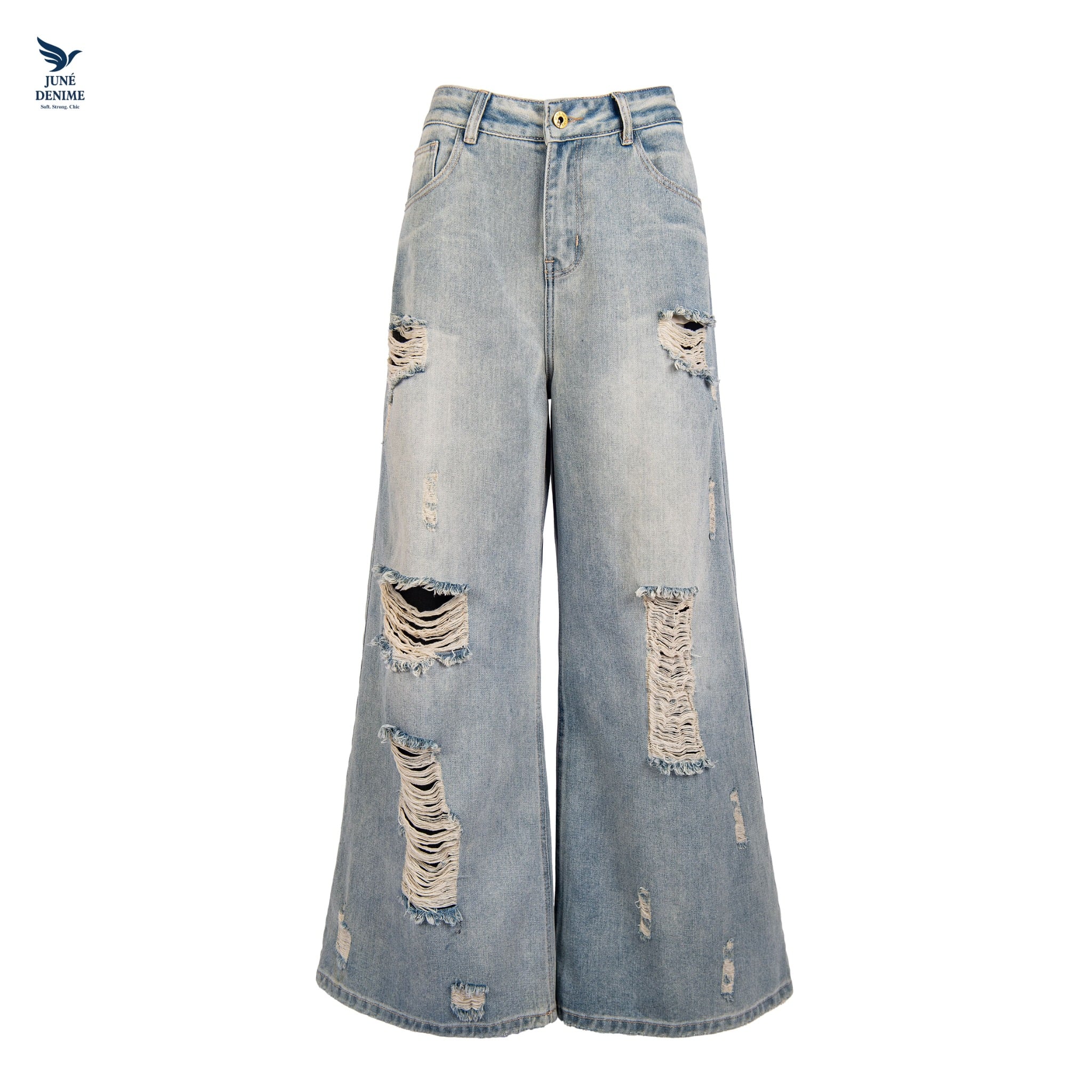 Light Wash Wide-Leg Distressed Jeans for Women