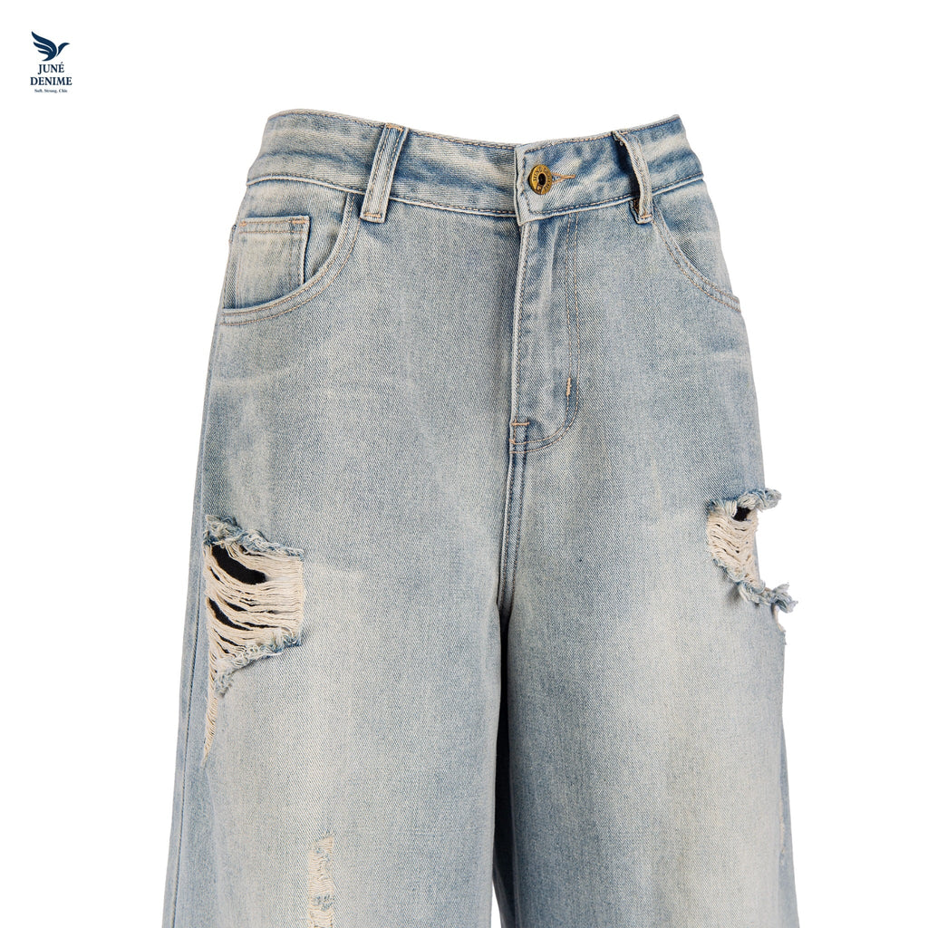 Light Wash Wide-Leg Distressed Jeans for Women - gallery
