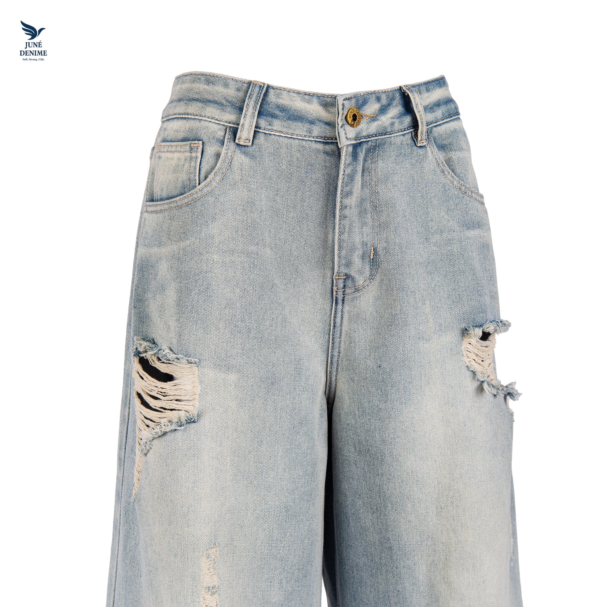 Light Wash Wide-Leg Distressed Jeans for Women - gallery