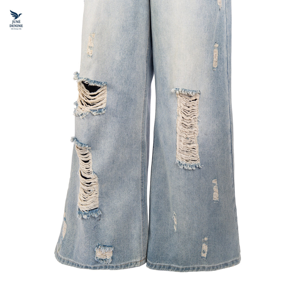 Light Wash Wide-Leg Distressed Jeans for Women - gallery