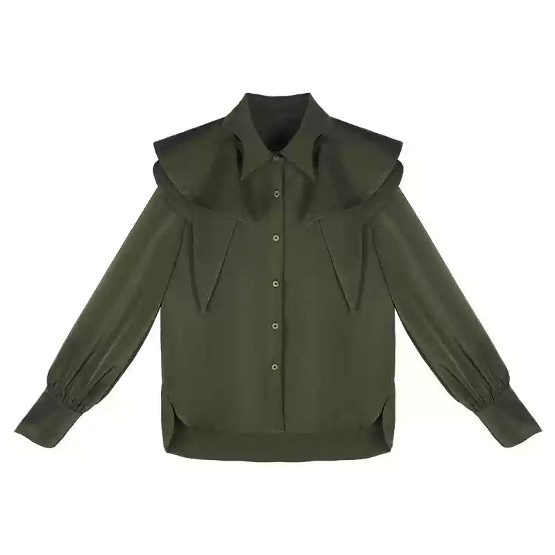 Fox Charm Ruffle Blouse for Women - Dark Green