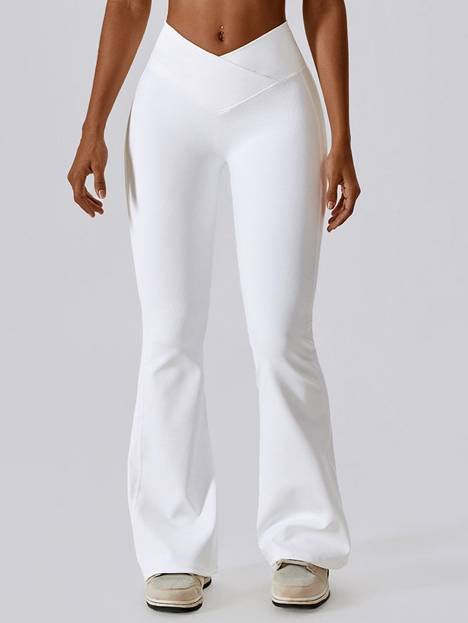 Ribbed V-Shape Waist Flare Pants Trousers for Women