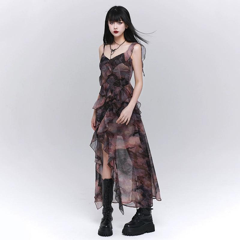 Ladyghost Dark Glamour Asymmetrical Maxi Dress for Women - Purple