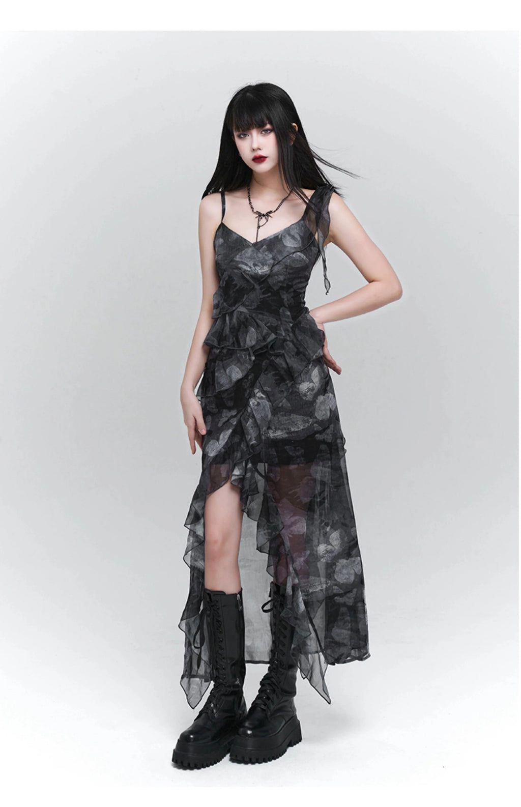 Ladyghost Dark Glamour Asymmetrical Maxi Dress for Women - gallery