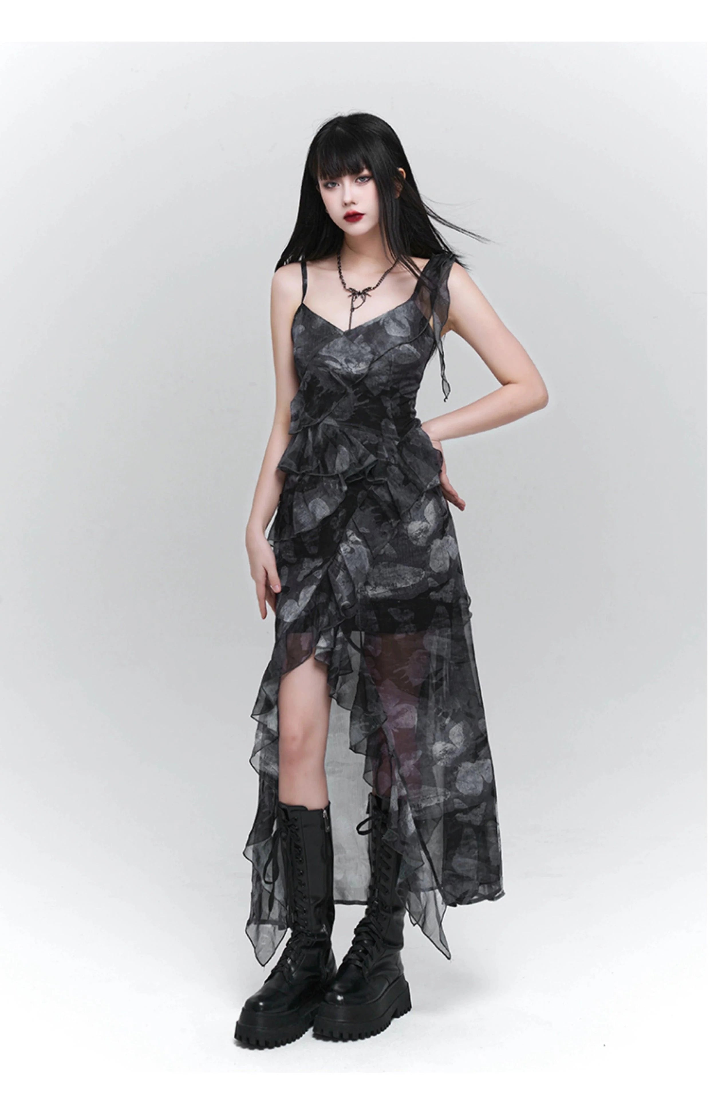 Ladyghost Dark Glamour Asymmetrical Maxi Dress for Women - gallery