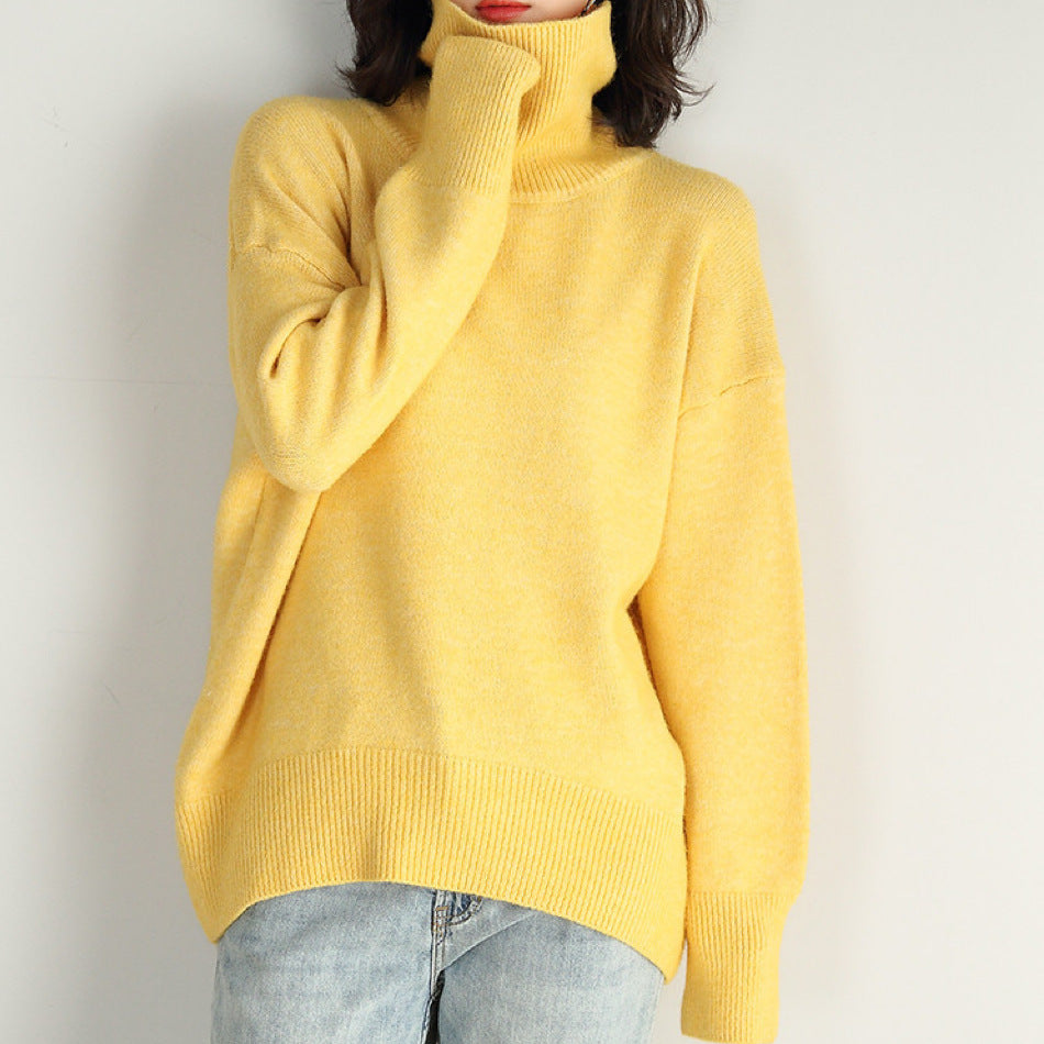 Women's Oversized Turtleneck Pullover Sweater - Basic Knitted Style