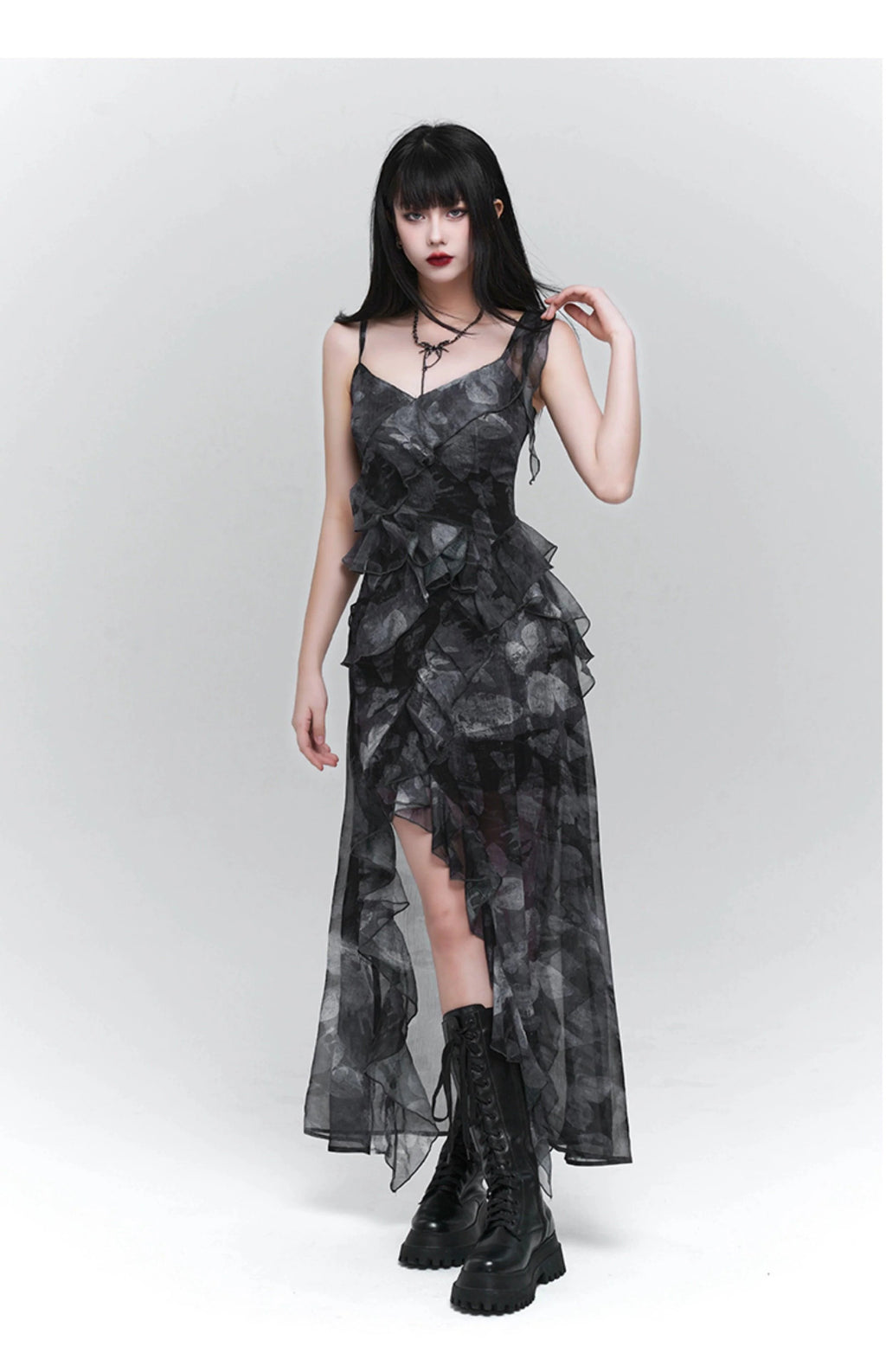 Ladyghost Dark Glamour Asymmetrical Maxi Dress for Women - gallery
