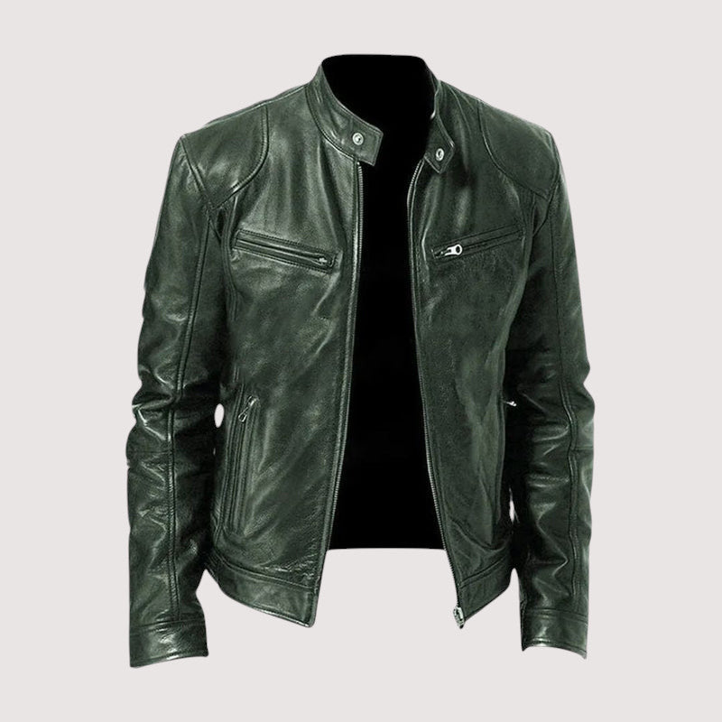 Faux Leather Jacket for Men - Dark Green