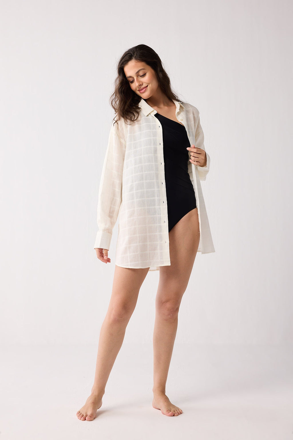 Oversized Shirt in Textured Checks Top for Women - gallery