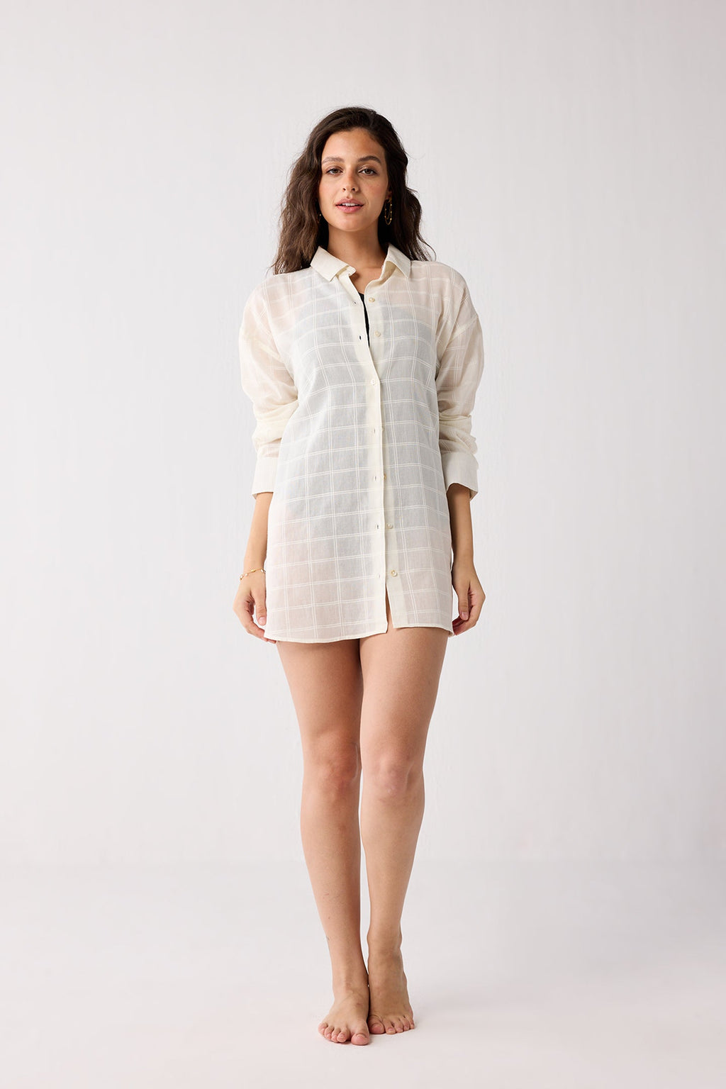 Oversized Shirt in Textured Checks Top for Women - gallery