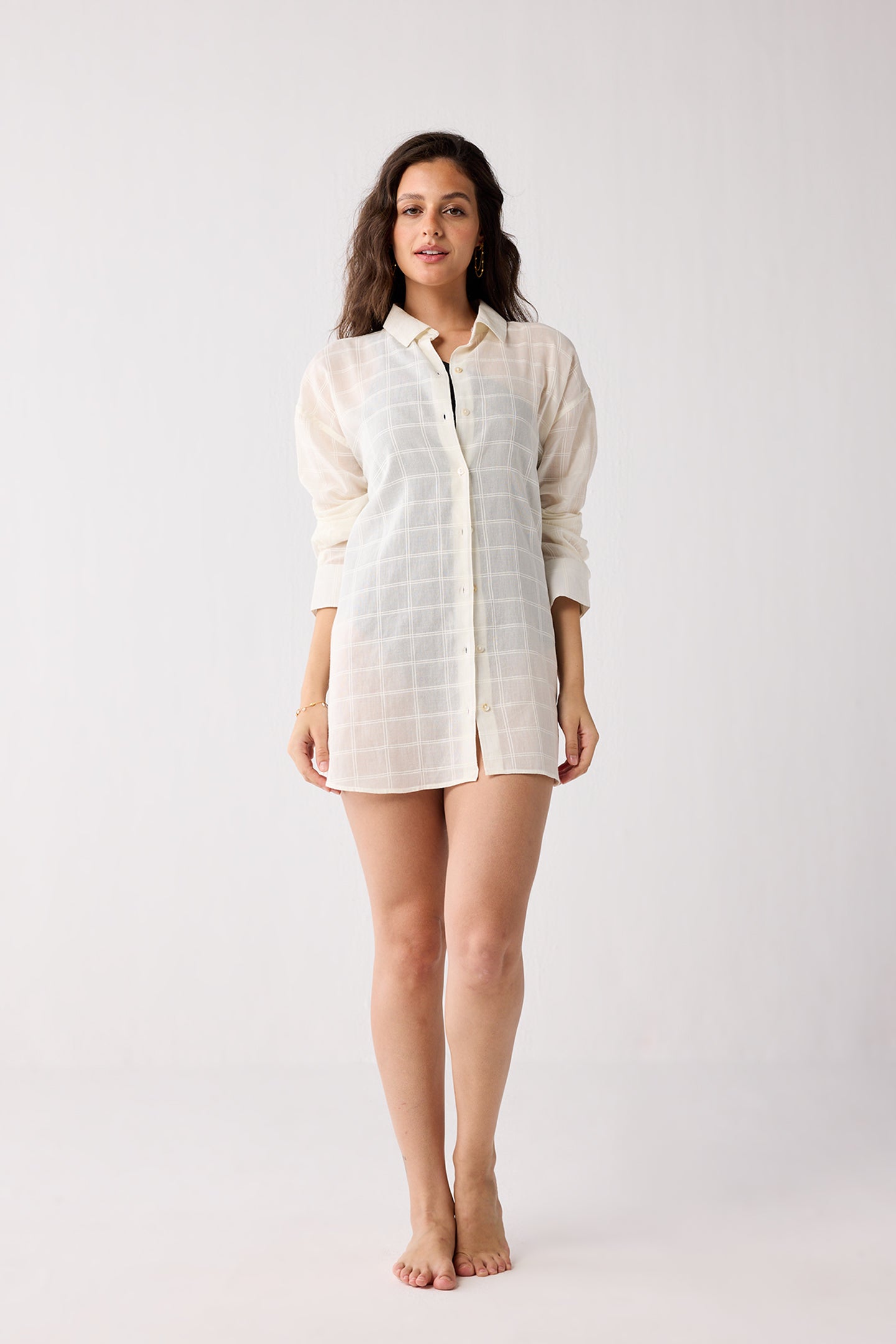 Oversized Shirt in Textured Checks Top for Women - gallery